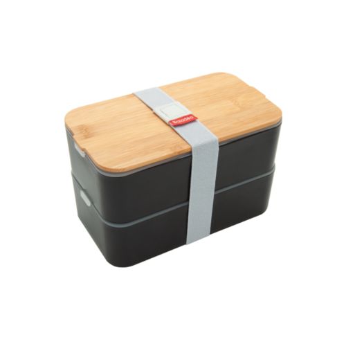 Bento 'Mihara', noir, avec couvercle en bambou Bento 'Mihara', noir, avec couvercle en bambou