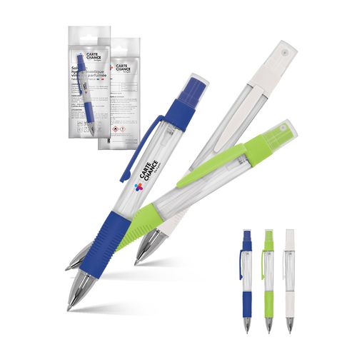 STYLO BILLE AVEC VAPORISATEUR 4 ml SOLUTION HYDROALCOOLIQUE STYLO BILLE AVEC VAPORISATEUR 4 ml SOLUTION HYDROALCOOLIQUE