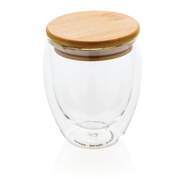Verre double paroi 250ml avec couvercle en bambou Verre double paroi 250ml avec couvercle en bambou