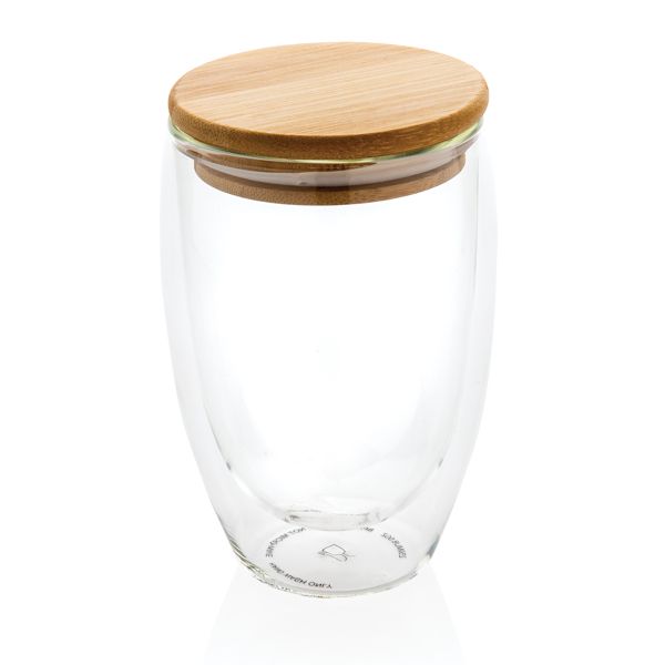 Verre double paroi 350ml avec couvercle en bambou Verre double paroi 350ml avec couvercle en bambou